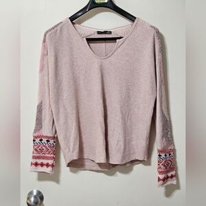 Black Tape Pink Waffle Sweater With Knit Arms Bohhemian Size Large